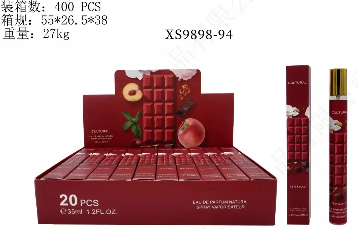 Perfumetki Cultural Sexy & Bold 35ml w czerwonym opakowaniu z motywem czekolady i owoców