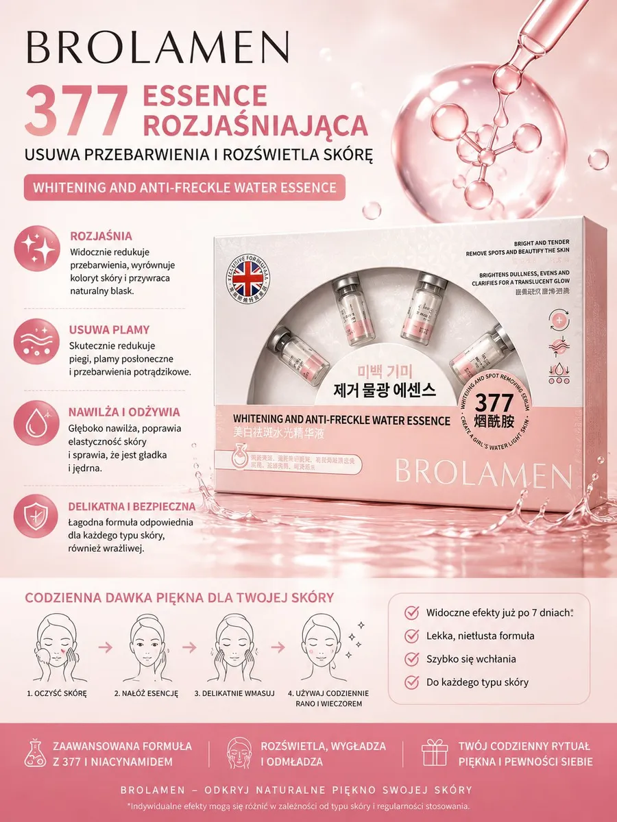 Opakowanie esencji BROLAMEN 377 rozjaśniającej z 6 buteleczkami i instrukcją stosowania
