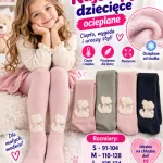 Rajstopy dziecięce ocieplane pastelowe z misiem 3 rozmiary