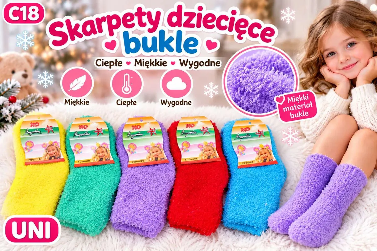 kolorowe skarpety dziecięce bukle w żółtym, zielonym, fioletowym, czerwonym i niebieskim kolorze
