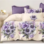 Komplet pościeli 5D MILANO 100% satyna bawełniana 200x220 kremowo-fioletowy