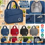 Torba termiczna na lunch granatowa 24x10x20 cm z izolacją