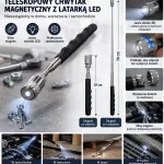 Teleskopowy chwytak magnetyczny z latarką LED 19–79 cm czarny