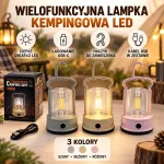 Wielofunkcyjna lampka kempingowa LED z haczykiem i USB-C mix kolorów