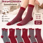 Skarpety damskie bawełniane czerwono-szare mix wzorów 35-42