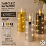 Świeca LED z drucikiem świetlnym srebrna, złota i czarna 5,5x12,5 cm