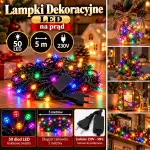 Lampki dekoracyjne LED 50 diod 5 m multikolor na prąd 230V
