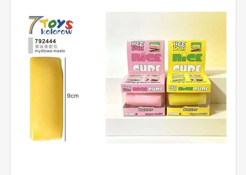 Masa plastyczna Nice Cube Butter w kolorze żółtym i różowym, kostka 9 cm