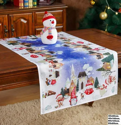 Bieżnik 40x80 cm z zimowym motywem świątecznym i bałwankiem na stole w salonie