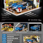 Klocki Retro Garage Racing Garaż z niebieskim samochodem 600 elementów