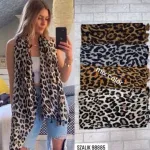 Szaliki damskie w panterkę mix kolorów 98885 z frędzlami