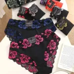 DORIMODES Majtki damskie z haftem kwiatowym czarne mix rozmiarów
