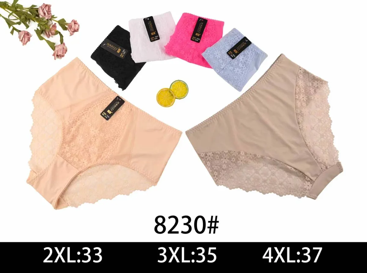 Majtki damskie koronkowe w kolorach beżowym, czarnym, białym, różowym i jasnoniebieskim, rozmiary 2XL-4XL