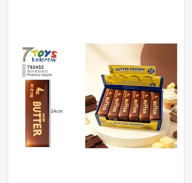 Zestaw 12 sztuk zabawek antystresowych Butter Squishy w kształcie batona czekoladowego o długości 24 cm