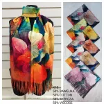 Szalik damski w kwiaty z frędzlami 50% bawełna 50% wiskoza