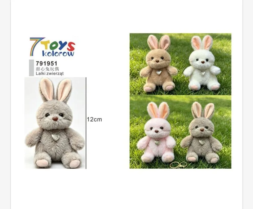 Pluszowe króliczki 12 cm w pastelowych kolorach beż, biały, różowy, szary z zawieszką serce