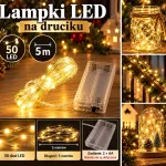 Lampki LED na druciku 50 LED 5 m biały ciepły na baterie AA