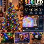 Lampki choinkowe 500 LED multikolor na druciku 20 m z pilotem