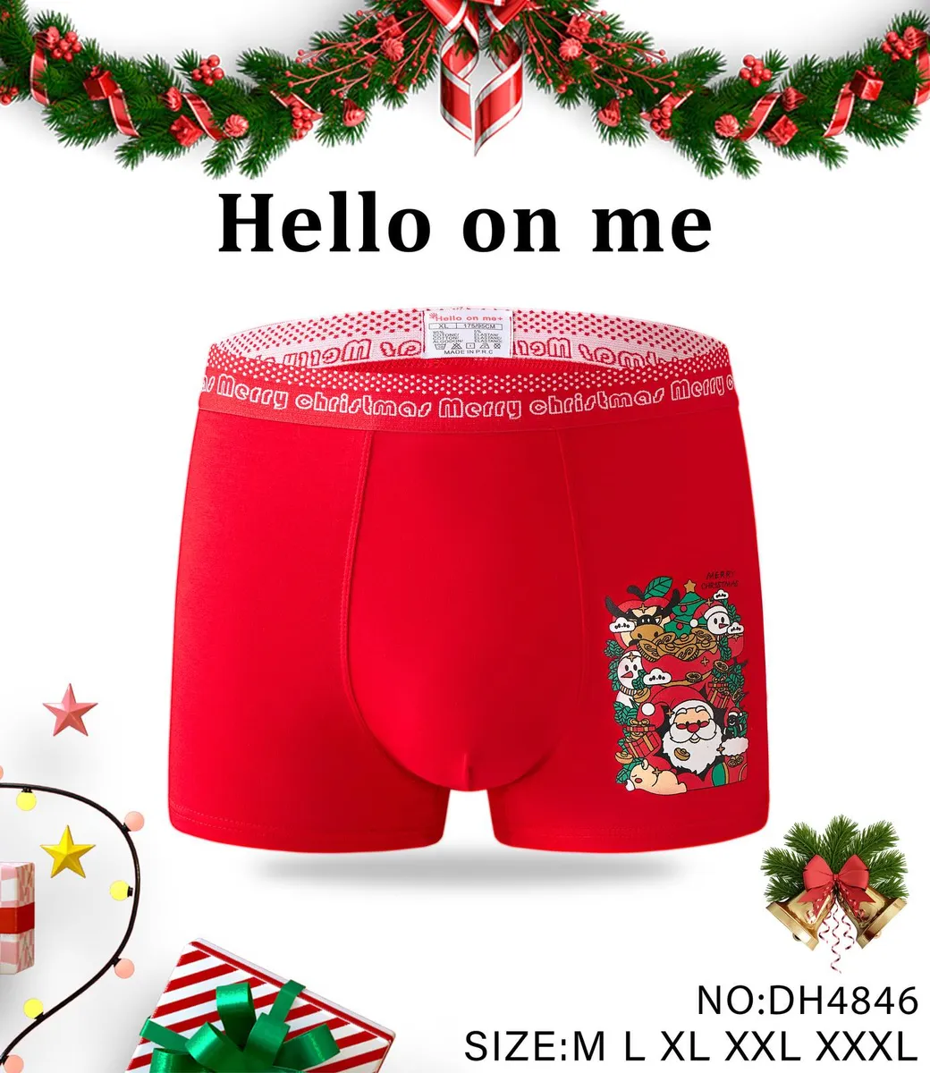 Czerwone bokserki męskie z nadrukiem Mikołaja i napisem Merry Christmas na gumce
