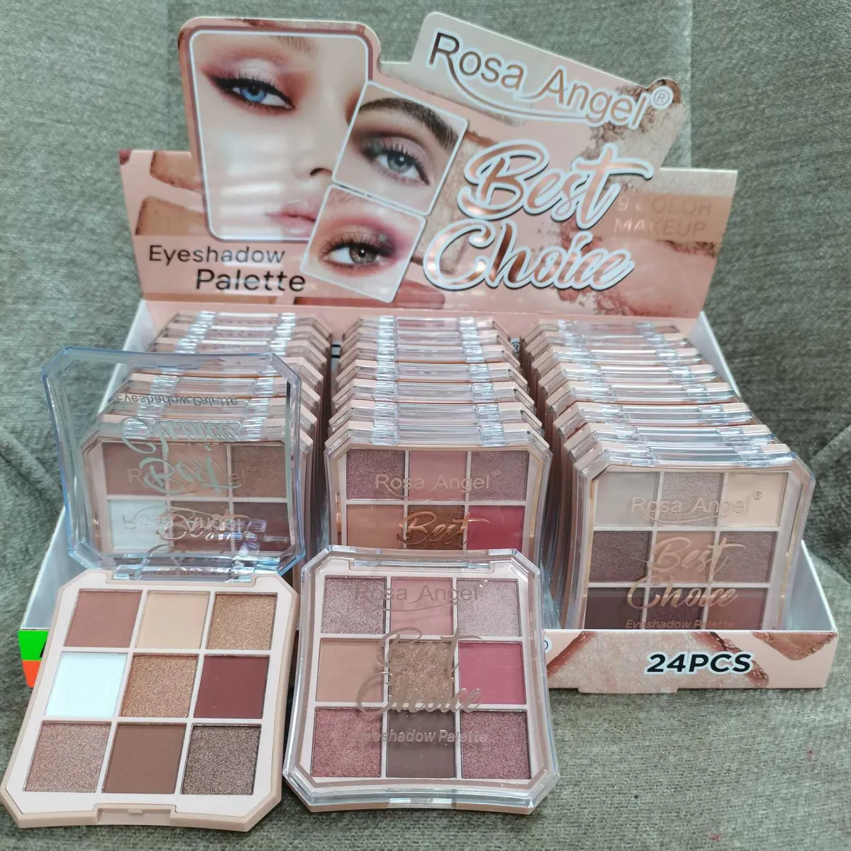 Palety cieni do powiek Rosa Angel Best Choice 9 kolorów w plastikowym opakowaniu, ekspozycja 24 sztuki