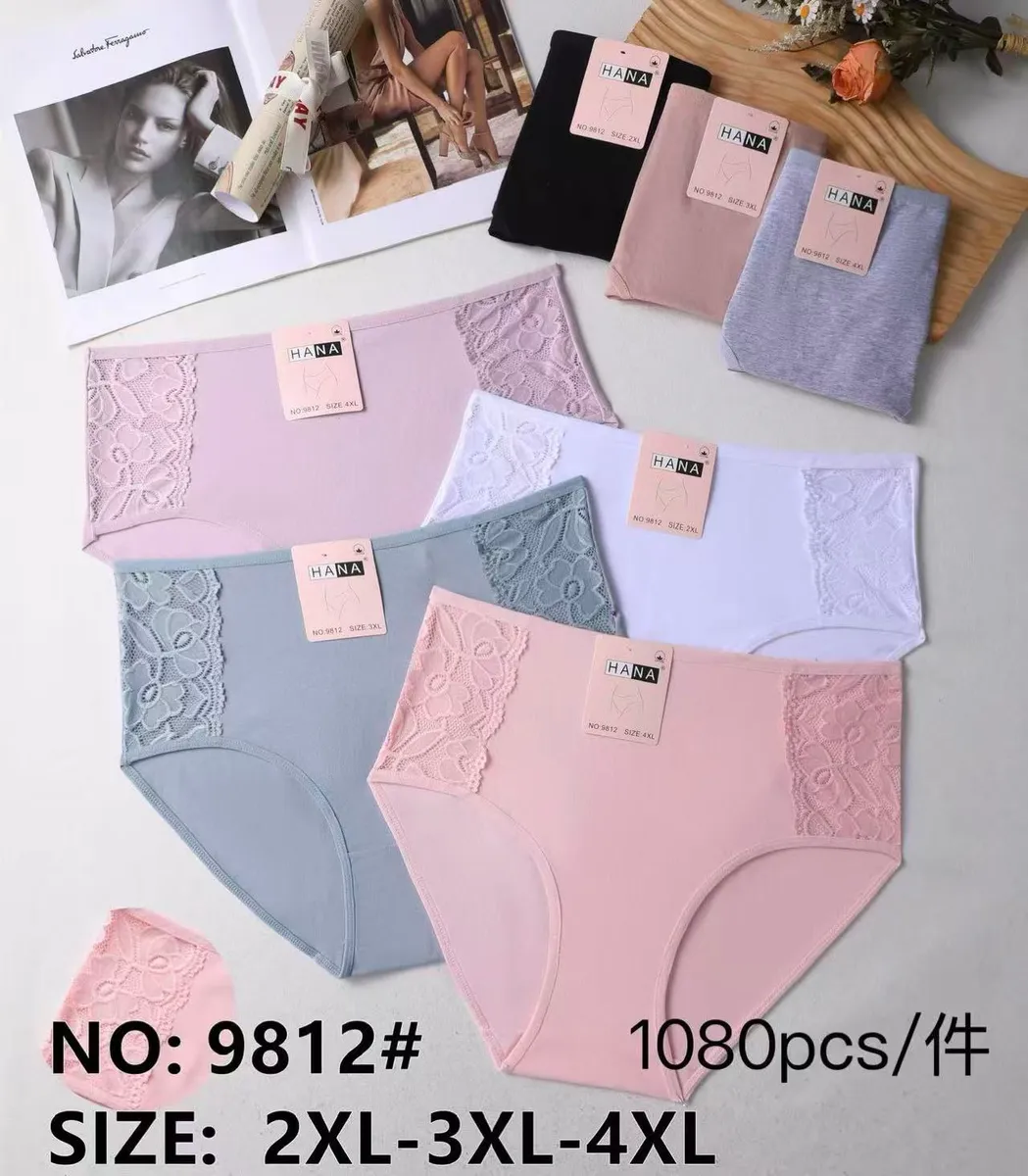 Majtki damskie HANA w pastelowych kolorach z koronkowymi wstawkami po bokach, różne rozmiary 2XL-4XL