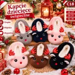 Kapcie dziecięce świąteczne miękkie ciepłe z rogami renifera