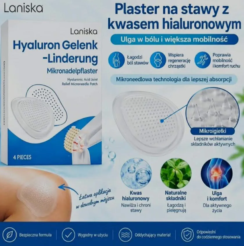 Opakowanie plastra na stawy Laniska z mikronakłuciami i kwasem hialuronowym, 4 sztuki
