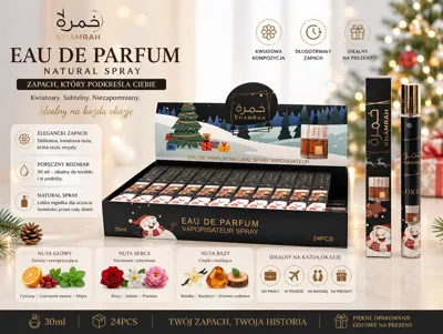 Perfumetki 35 ml w świątecznym opakowaniu z motywem choinki i renifera, 24 sztuki w kartonie
