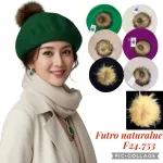 Beret damski z naturalnym futrem mix kolorów F24.753