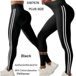 Legginsy Plus Size czarne z białymi paskami bawełniane 4XL-7XL