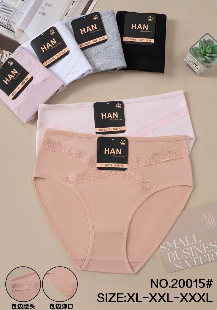 Majtki damskie HAN w pastelowych kolorach z koronkowym wykończeniem, rozmiary XL-XXXL