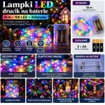 Lampki LED drucik 10 m 100 LED multikolor na baterie 3×AA
