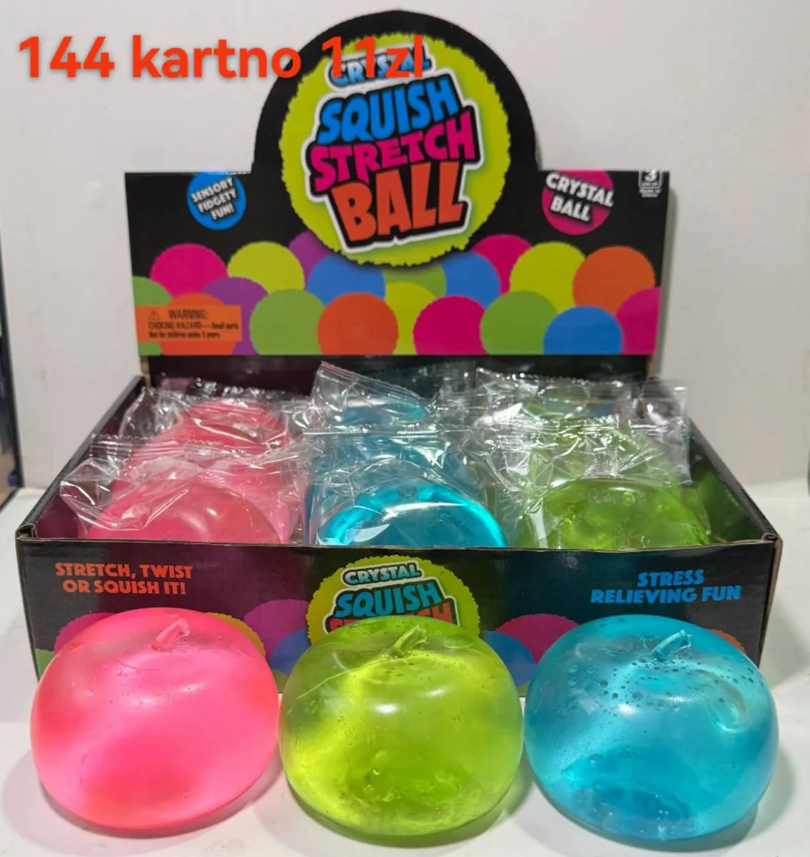 Przezroczyste kolorowe kule squish stretch ball w opakowaniu zbiorczym, różowy, niebieski, zielony