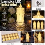 Lampka LED znicz mini 11 cm z ciepłym światłem i bateriami AG10