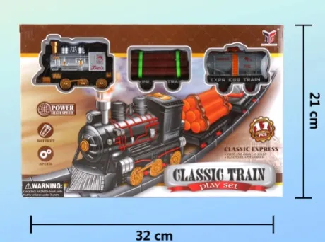 zestaw zabawkowa kolejka parowa Classic Train z wagonami w opakowaniu 32x21 cm